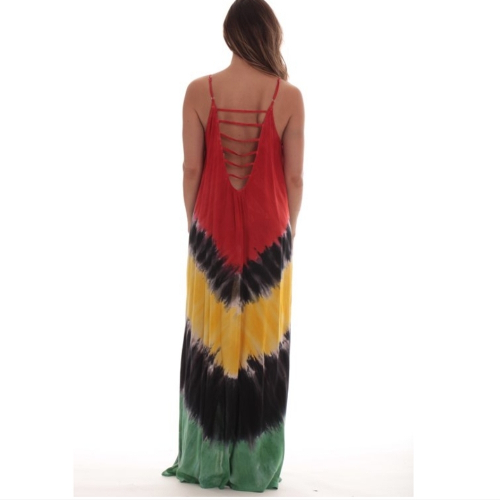 Rasta tie dye maxi  sun dress cover up beach pool - Picture 3 of 7
